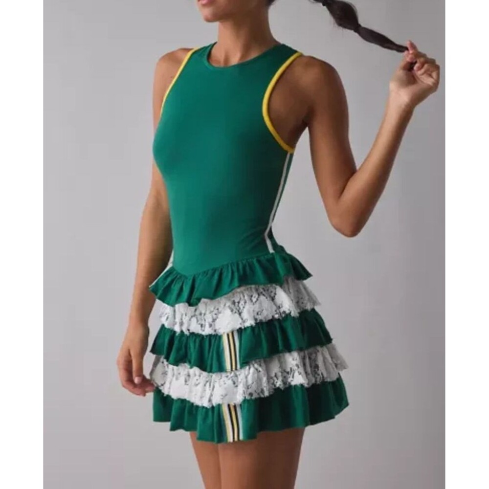 Urban Outfitters Green Ruffled Tennis Romper with Yellow Trim
